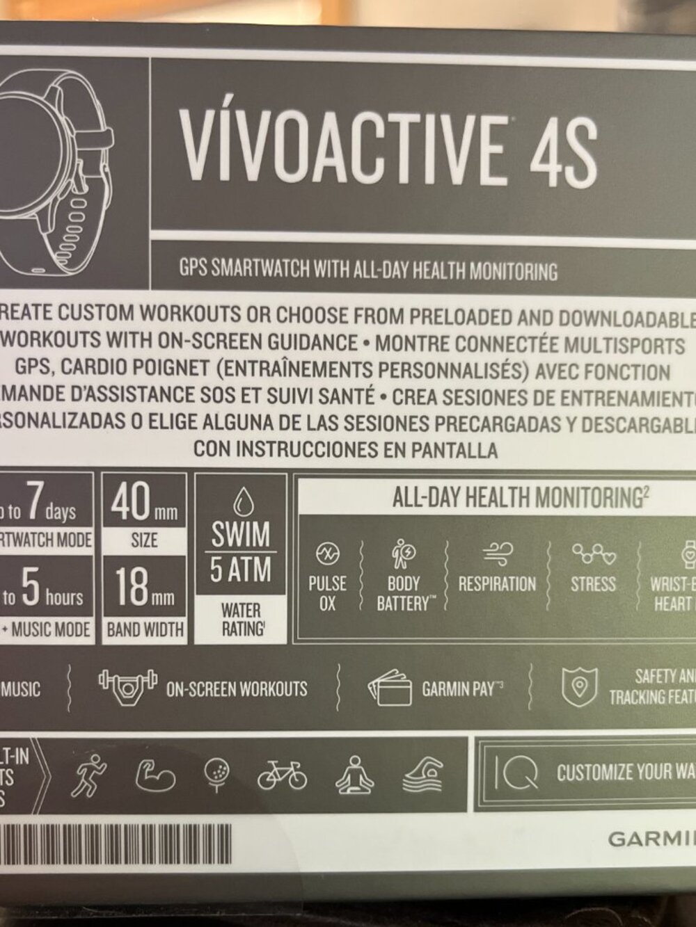 Garmin Vivoactive 4S GPS Fitness Smartwatch 40mm - Picture 3 of 7